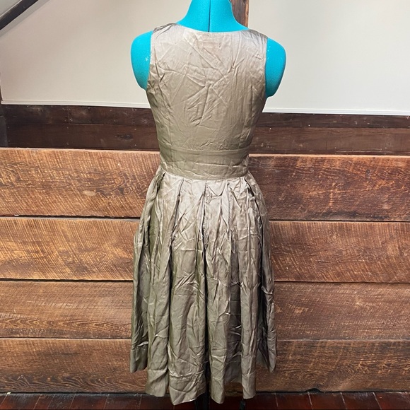 Martin + Osa Silky Retro Bronze Sleeveless Pleated Fit & Flare 50’s Dress - Picture 9 of 14